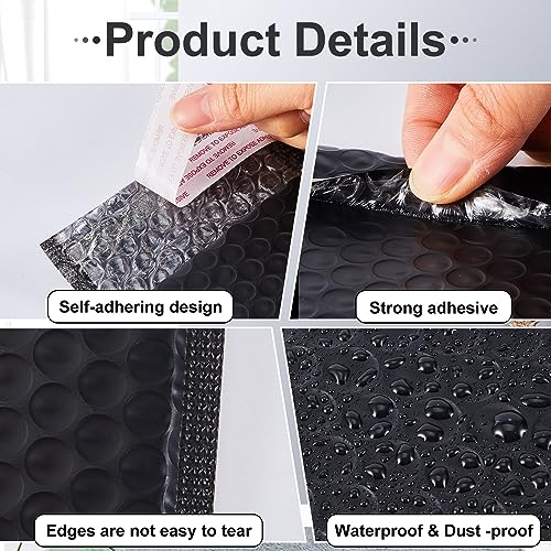 Henoyso 100 Pcs Black Bubble Mailer 4 Sizes Self Adhesive Padded Envelopes - color: black
