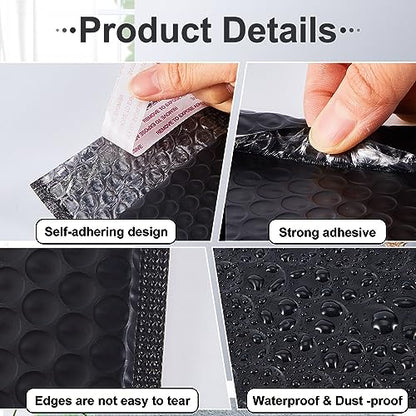 Henoyso 100 Pcs Black Bubble Mailer 4 Sizes Self Adhesive Padded Envelopes - color: black