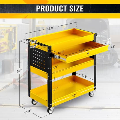 LDHTHOPI 4-Tier Rolling Tool Cart, 400LBS Service Cart with Wheels - color: Yellow