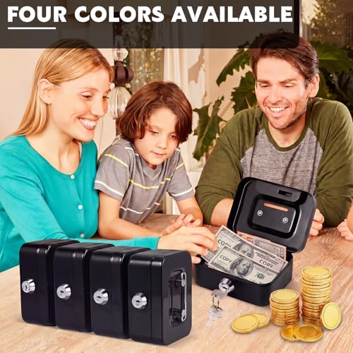 Tandefio 12 Pcs Small Money Cash Box with Lock and Slot Metal Box for Cash Steel Organizer Piggy Bank Metal Coin Bank for Adults, 4.5 x 3.3 x 2 Inch, Without Money Tray (Black) - color: Black