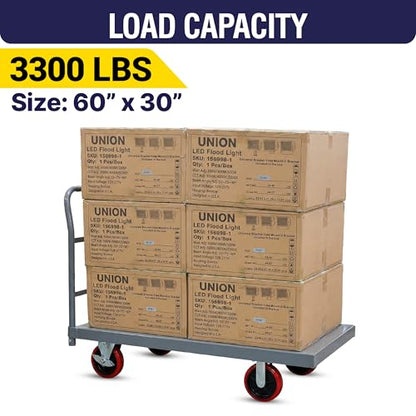 5Seconds Flatbed Platform Cart 3300LB Industrial Dolly Heavy Duty 60” x 30” Hand Push Truck Super Heavy Duty Flatbed 8'' Locked Swivel Wheels Commercial Moving - color: Plain Cart-grey, size: 60 x 30 Inch