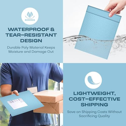 Light Blue Bubble Mailers 4x8, Poly Padded Envelopes #000, 500 Pack - color: Light Blue, size: 4"x8" / 500 Pack