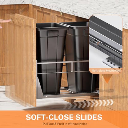 YJHome Double 10Gal Pull Out Trash Can Cabinet, Soft-Close Slides - color: Black, style: Double