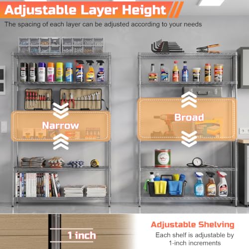 FDW | 6-Tier Wire Shelf with Wheels | 48" x 18" x 76" | Chrome - color: Chrome, size: 48×18×76