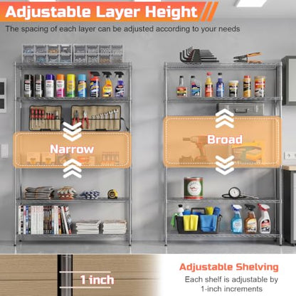 FDW | 6-Tier Wire Shelf with Wheels | 48" x 18" x 76" | Chrome - color: Chrome, size: 48×18×76