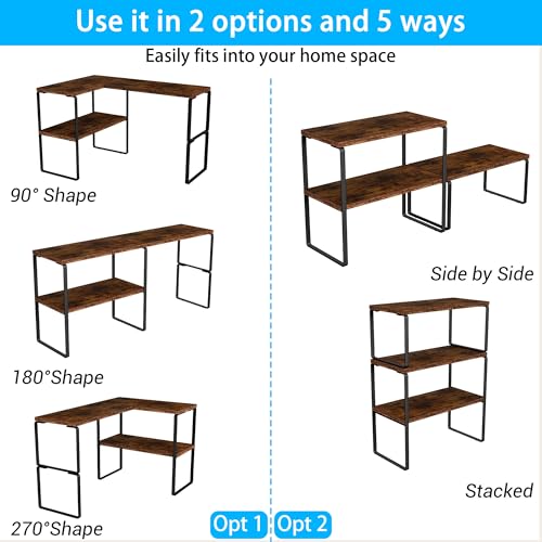 Golener Kitchen Counter Organizer, Countertop Shelf, Adjustable, Stackable - color: Rustic Brown, size: Medium