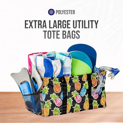 Extra Large Utility Tote Bag - Oversized Collapsible Beach Bag - Pineapple - color: Pineapple Black