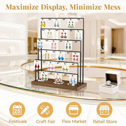 EsLuker.ly Earring Card Display Stand for Vendors Events Selling, 36 Hooks - color: Dark Brown+Black