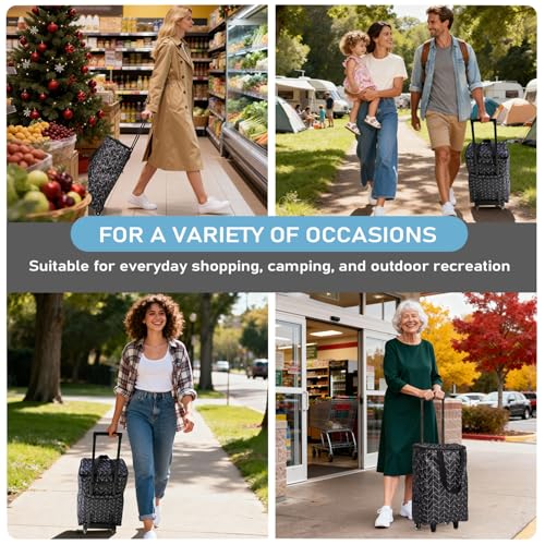 Small Rolling Shopping Cart with Wheels, Foldable & Portable