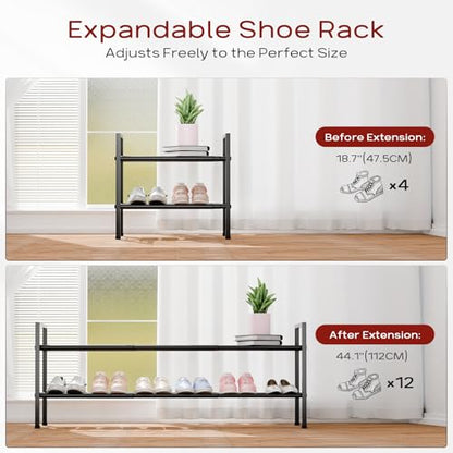 Bumusty 2 Tier Long Expandable Shoe Rack for Closet, Black - color: Black, size: 2-tier