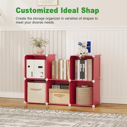 C&AHOME 6-Cube Storage Organizer Cube Shelf Closet Storage Bookcase, Red - color: Red