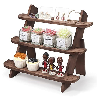 Wooden Display Stand, Tiered Cupcake Stand, 3 Tier Display Stand Riser - color: Walnut-3Tier