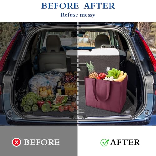 Reusable Grocery Shopping Bags 10 Pack Large Foldable Tote Bags Bulk - color: Black, Gray, Green, Purple, Claret