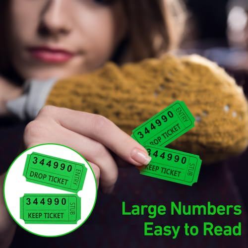 THEBLUETOUCH 2000 Pcs Green Raffle Tickets, Large Bold Numbers Double Tickets for Raffle, 2"x2" Ticket for Events, 50/50 Draws, Entry, Class Reward, Fundraiser & Prizes（1000 Pairs） - color: Green