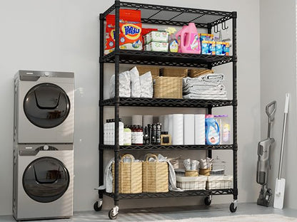 PrimeZone 74" H Wire Shelving 1250lbs 5 Tier Storage Shelves with Wheels - size: 36" W x 14" D x 74" H