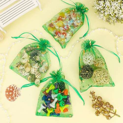 Moon Star Organza Bags 4x6 Small Mesh Bag Drawstring 50 Pcs Mesh Gift Bags Drawstring Pouch Wedding Favor Bags Jewelry Pouches Bulk Gift Pouch for Candy Soaps Birthday Festival Party Supplies, Green - color: Green