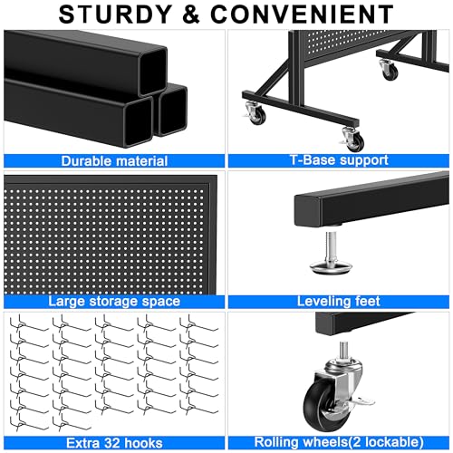 Pegboard Display Stand 2 x 5.8 Feet, Peg Board Display with 32 Hooks, Black - color: Black
