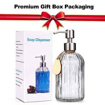 Thick Glass Soap Dispenser with Silicone Pad – Premium Quality – Dish Soap Dispenser, Hand Soap Dispenser – Rust Proof Stainless Steel Pump – Ideal for Kitchen Dish Soap, Bathroom Soap - color: Stainless Steel White Pump