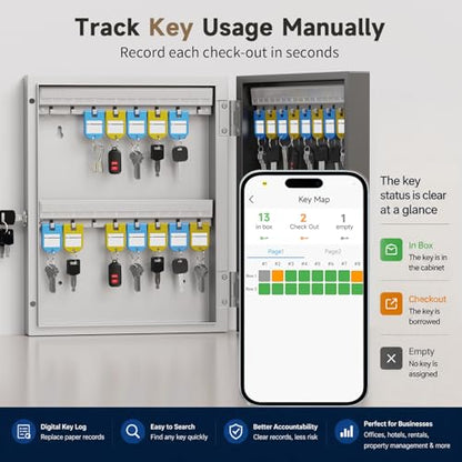 32 Key Lock Box Smart Key Organier Cabinet with Keypad & App for Office - size: 2.3inx11.3inx14.1in