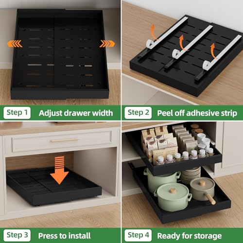 PAKETA 4 Pack Expandable Pull Out Cabinet Organizer,21" Deep - color: Black, size: 21"D X 9-14"W (4 Pack)