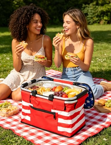 26L Insulated Picnic Basket,Collapsible Leak-Proof Bag,Star Pattern - color: Stars Pattern, size: 26L