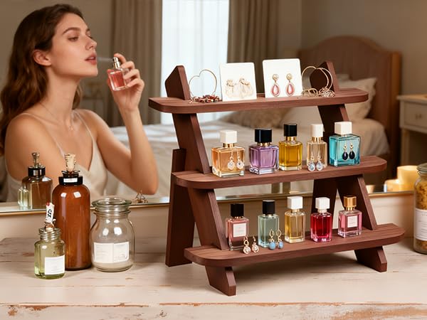 Wooden Display Stand, Tiered Cupcake Stand, 3 Tier Display Stand Riser - color: 2Pcs-Walnut-3Tier