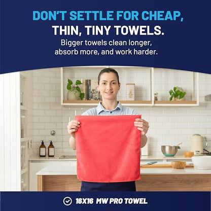 MW Pro Microfiber Cleaning Cloth | Red (12 Pack) | Size 16" x 16" | All Purpose Microfiber Towels - Clean, Dust, Polish, Scrub, Absorbent - color: Red