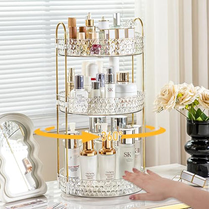 Large Capacity Rotating Makeup Organizer Perfume Stand Holder, 3 Tier Clear - color: Clear, size: 3 Tier (Standard)