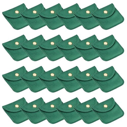 PATIKIL 3x3 Inch Velvet Jewelry Pouches, 24 Pcs Jewelry Packaging Gift Bags with Snap Button for Bracelet Necklace Rings Watch, Dark Green - color: Dark Green