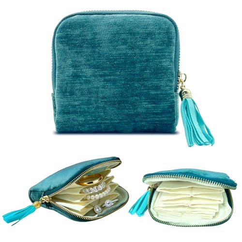 Small Travel Jewelry Case,Portable Soft Velvet Jewelry Travel Pouch,Blue - color: Blue-1PCS
