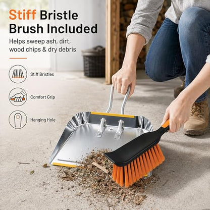 17" Heavy Duty Metal Dust Pan with Brush Set - size: 1 Count (Pack of 1) with Brush