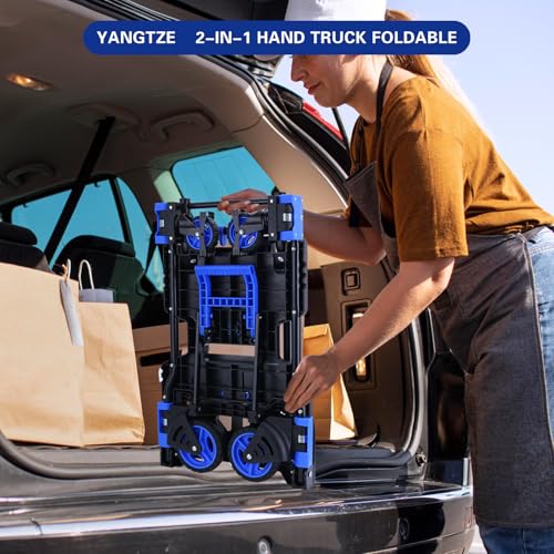2 in 1Hand Truck Dolly Foldable with Basket,Folding Dolly Cart 330lb - color: B-blue