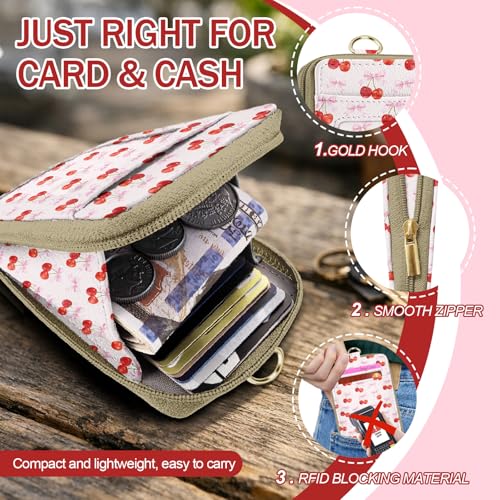 Easy Carry Roomy Leather Zipper Lanyard Wallet for Women, Adjustable Lanyard with ID Holder, RFID Badge Holder, Pink Bow Wallet with Wristlet Strap and Keychain for Teacher Work Office Gift - color: Bow Cherry