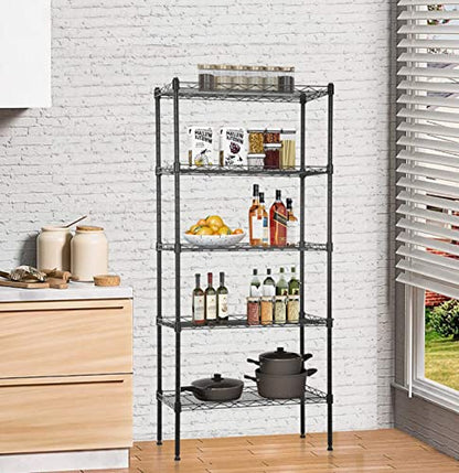 5 Tier Storage Shelves, Adjustable Wire Shelf Rack 21.5 x 11.6 x 47.6 - color: Black, size: 11.6"D x 21.5"W x 47.6"H