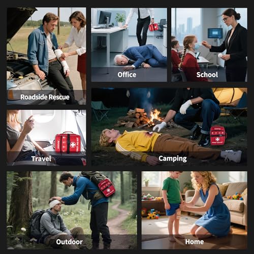 520 Pieces Premium First Aid Kit - Large Emergency Medical Kit for Survival, Car, Home, Travel, Camping, Backpack, Hiking, School (Red) - color: Red