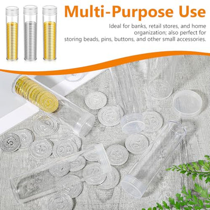 60 Pcs Plastic Coin Tubes, 6 Different Sizes Clear Quarter