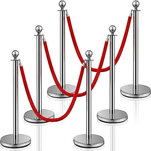 Ferraycle 4 Pcs 2026 Wedding Stanchions and Velvet Ropes Set, Silver - color: Silver