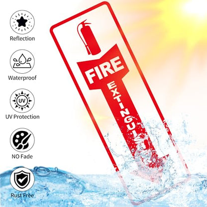 (4 Pack) Fire Extinguisher Signs – Strong Self Adhesive Fire Extinguisher Sign for Business, 12x4 Inch Aluminum Fire Extinguisher Signs Weather Resistant and Easy to Install (White) - color: Fire Extinguisher Signs White