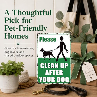 Clean Up After Your Dog Sign, Dog Poop Yard Sign, Please Pick Up After Your Dog Lawn Sign, Metal Sign 8x12 Inch for Yard, Lawn, Garden or Outdoor Use - color: Green dog warning