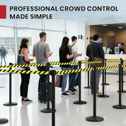 Crowd Control Warehouse 2-Pack Retractable Belt Stanchions, Black/Yellow - color: Black/Yellow Belt with Black Post