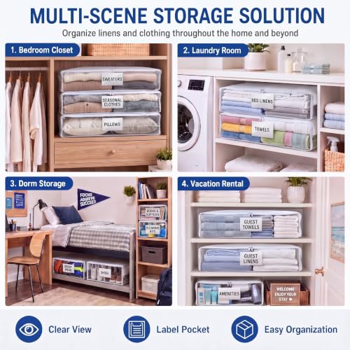 Kenning 20 Pcs Clear Zippered Storage Bags, Sheet, White, 18 x 15 x 4 Inch - color: White, size: 18 x 15 x 4 Inch