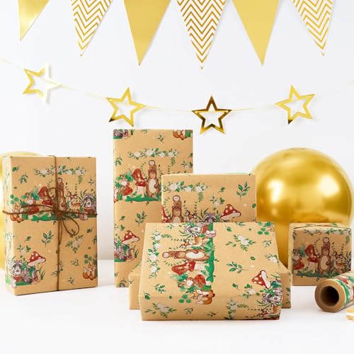 WERNNSAI Baby Shower Kraft Wrapping Paper - 33 ft Baby Shower Wrap Paper - color: Baby Animal-Garden