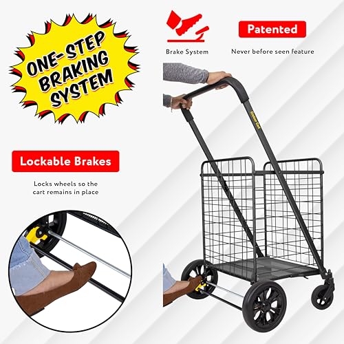 dbest Products Cruiser Cart Deluxe 2 Shopping Grocery Rolling Folding Laundry Basket on Wheels Foldable Utility Trolley Compact Lightweight Collapsible, Black - color: Black, style: Deluxe 2