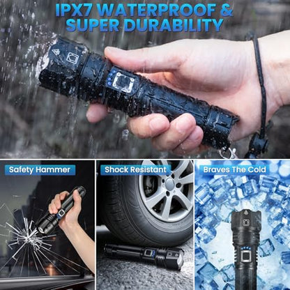 TELEMORE Rechargeable Flashlights High Lumens, Super Bright Flashlight Rechargeable with 5 Modes, IPX7 Waterproof Flash Light Adjustable, Powerful LED Handheld Flashlights for Home Outdoor Camping