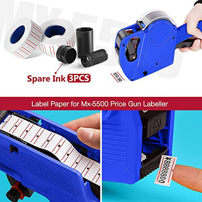 30 Rolls 15000pcs White Price Gun Labels for Mx-5500 Labeller White Pricemarker Stickers Plus 3 Piece Refill Ink Rolls - color: Red