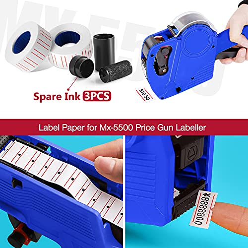 30 Rolls 15000pcs White Price Gun Labels for Mx-5500 Labeller White Pricemarker Stickers Plus 3 Piece Refill Ink Rolls - color: Red