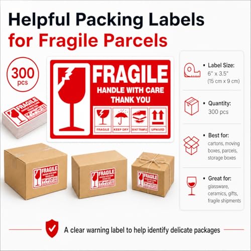 Large (6" X 3.5") Shipping Labels 300 pcs Fragile Handle with Care Warning Stickers Keep Dry Upward Do Not Trample - size: STK-01 300pcs