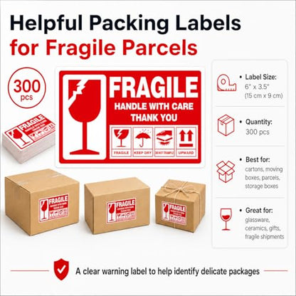 Large (6" X 3.5") Shipping Labels 300 pcs Fragile Handle with Care Warning Stickers Keep Dry Upward Do Not Trample - size: STK-01 300pcs