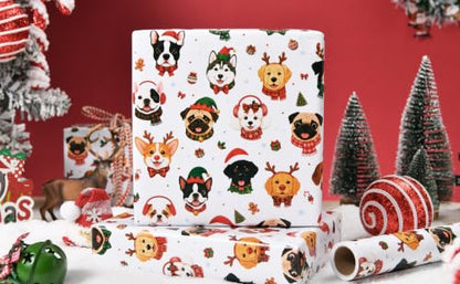 Sikiweiter Christmas Dog Wrapping Paper Roll, 17" x 16.5 ft - color: Dog Christmas 2