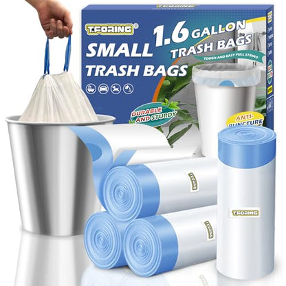 1.6 Gallon Mini Trash Bags Drawstring, Unscented, White, 120 Count - color: 1.6gal-120
